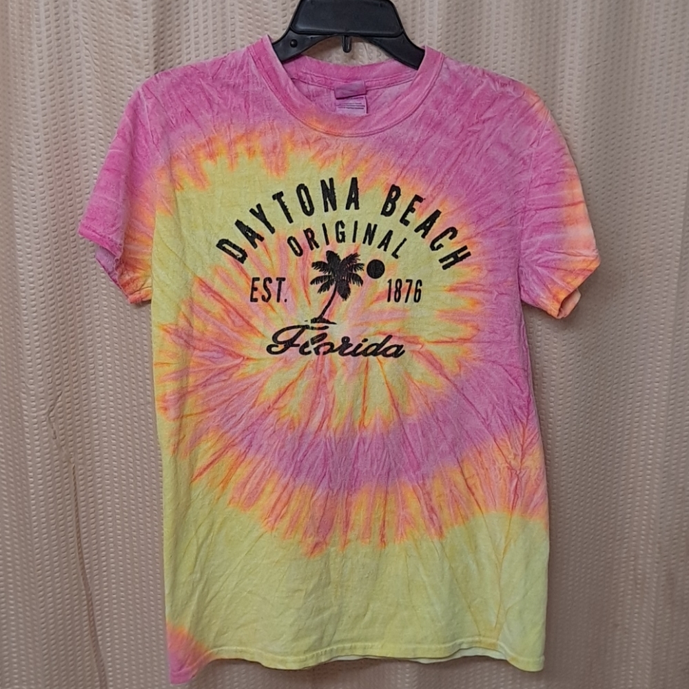 Tie Dye Swirl Daytona Beach Graphic Palm‎ Vacation Hippie Short Sleeve Tee